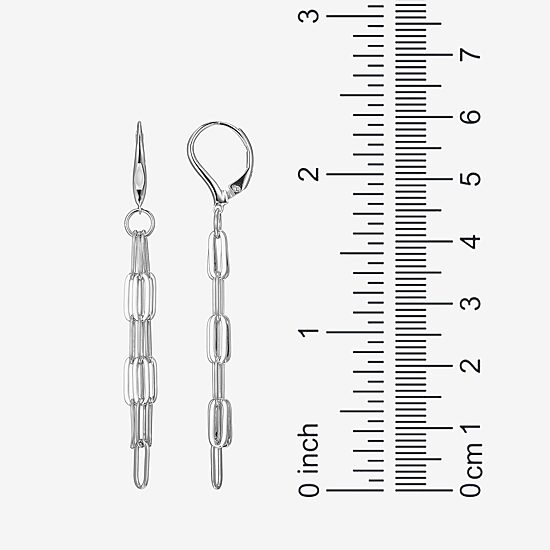Womens Sterling Silver Paperclip Drop Earrings