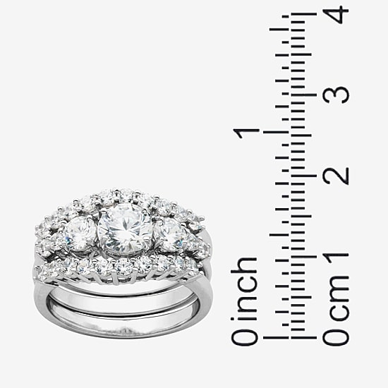 DiamonArt® Cubic Zirconia Sterling Silver 3-Stone Bridal Ring Set