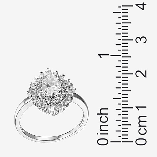 DiamonArt® Womens White Cubic Zirconia Sterling Silver Cocktail Ring