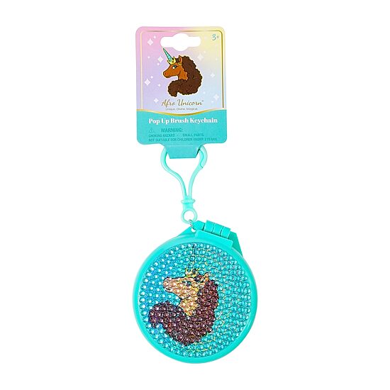 Afro Unicorn Pop-Up Hairbrush Keychain
