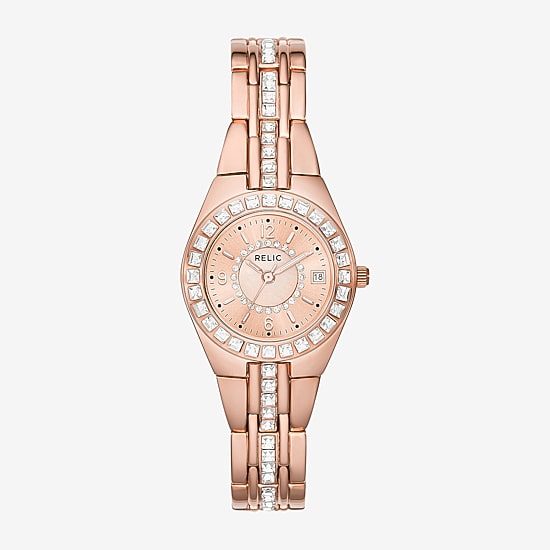 Relic By Fossil Womens Rose Goldtone Bracelet Watch Zr12163