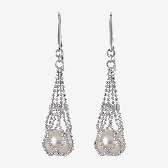 Cultured Freshwater Pearl Chain Drop Earrings 
