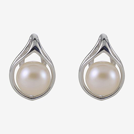 8-8.5Mm Cultured Freshwater Button Pearl Sterling Silver Earrings