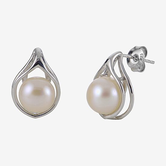 8-8.5Mm Cultured Freshwater Button Pearl Sterling Silver Earrings