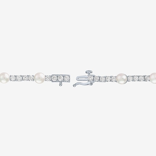 Womens Cultured Freshwater Pearl & Cubic Zirconia Sterling Silver Over Brass Bracelet