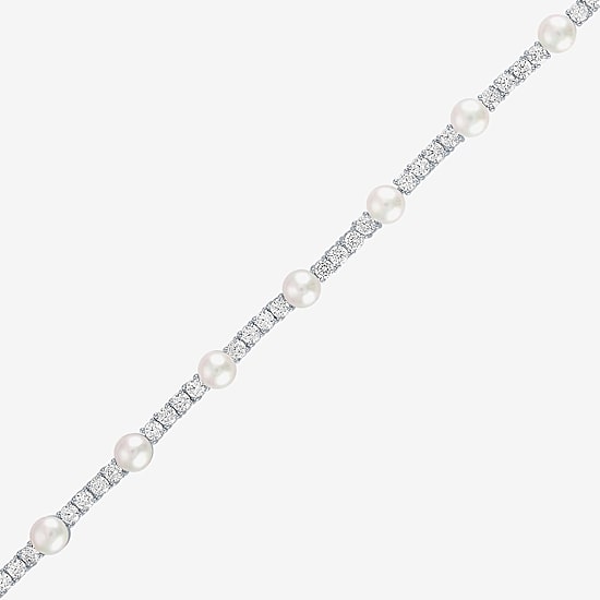 Womens Cultured Freshwater Pearl & Cubic Zirconia Sterling Silver Over Brass Bracelet