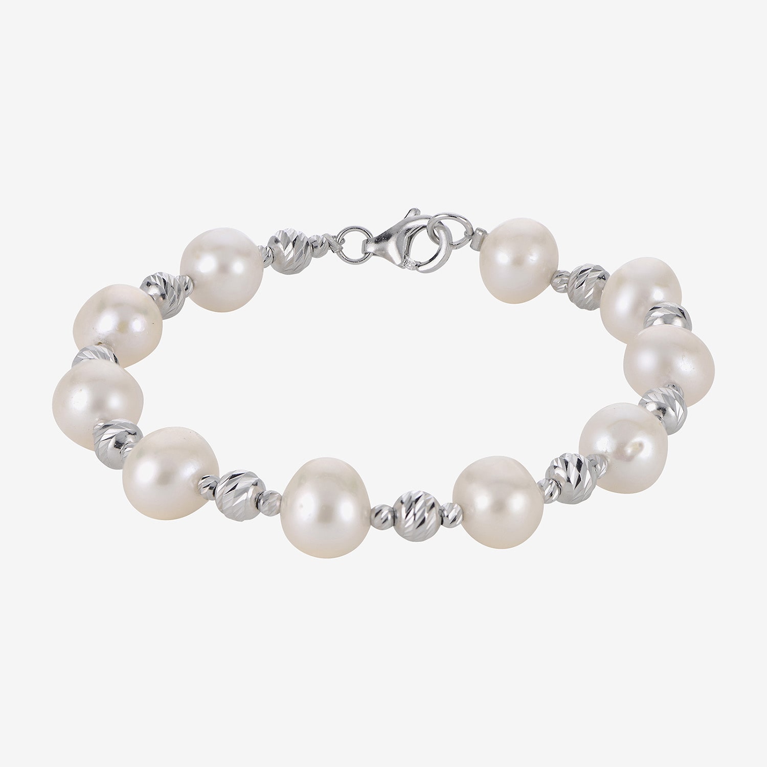Cultured Freshwater Pearl & Brilliance Bead Sterling Silver Bracelet