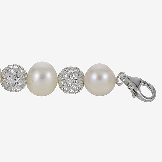 Womens White Cultured Freshwater Pearl Sterling Silver Beaded Bracelet