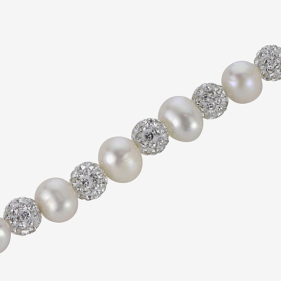 Womens White Cultured Freshwater Pearl Sterling Silver Beaded Bracelet
