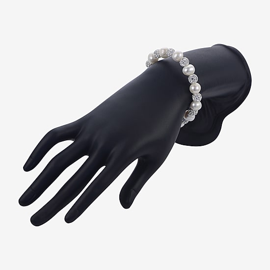 Womens White Cultured Freshwater Pearl Sterling Silver Beaded Bracelet