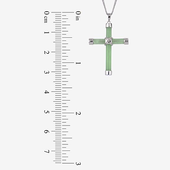 Womens Genuine Green Jade Sterling Silver Cross 18 Inch Pendant Necklace