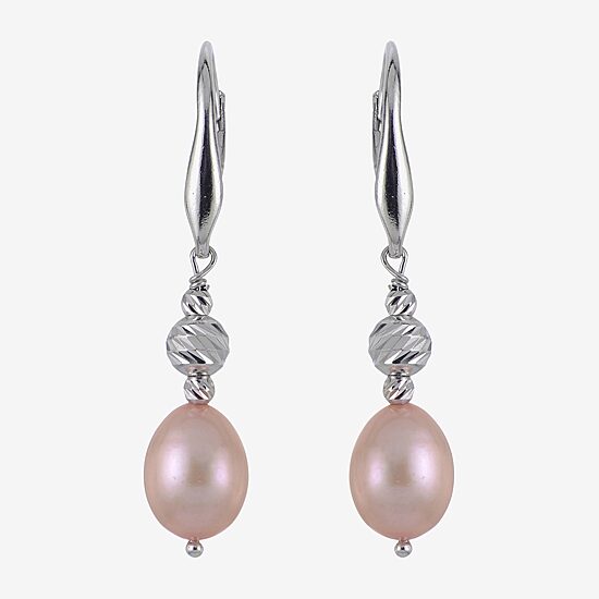 Womens Dyed Pink Cultured Freshwater Pearl Sterling Silver Drop Earrings
