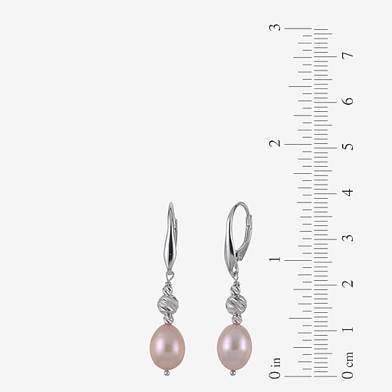 Womens Dyed Pink Cultured Freshwater Pearl Sterling Silver Drop Earrings