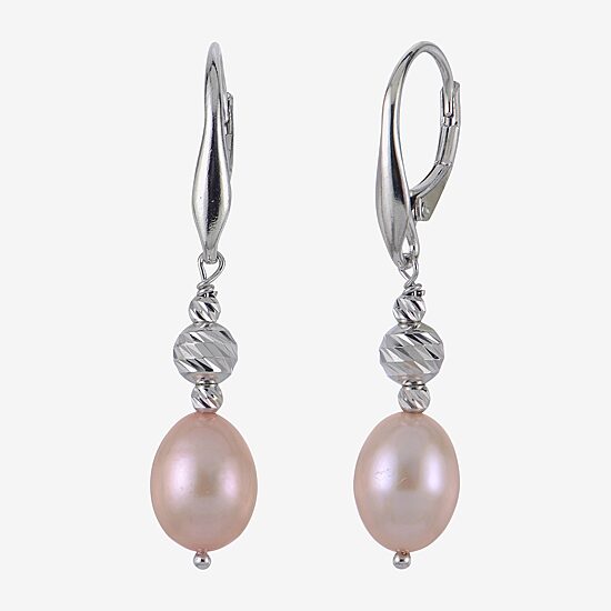 Womens Dyed Pink Cultured Freshwater Pearl Sterling Silver Drop Earrings