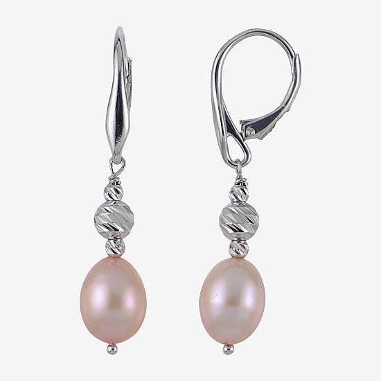 Womens Dyed Pink Cultured Freshwater Pearl Sterling Silver Drop Earrings