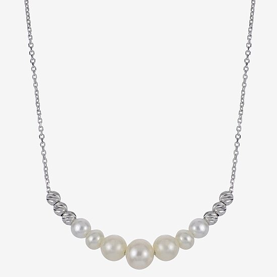 Womens White Sterling Silver 18 Inch Collar Necklace