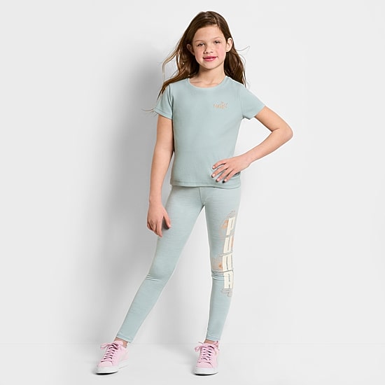 PUMA Rib Big Kid Girls Crew Neck Short Sleeve Embroidered Active T-Shirt