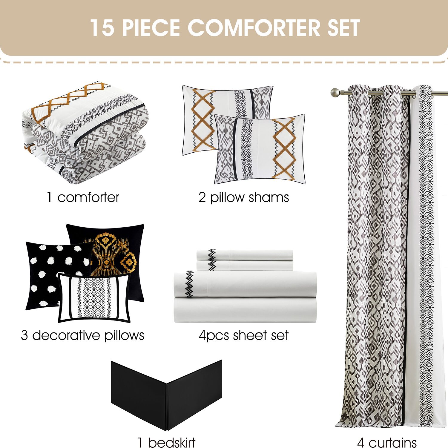 Stratford Park Quinn 15-pc. Geometric Midweight Comforter Set