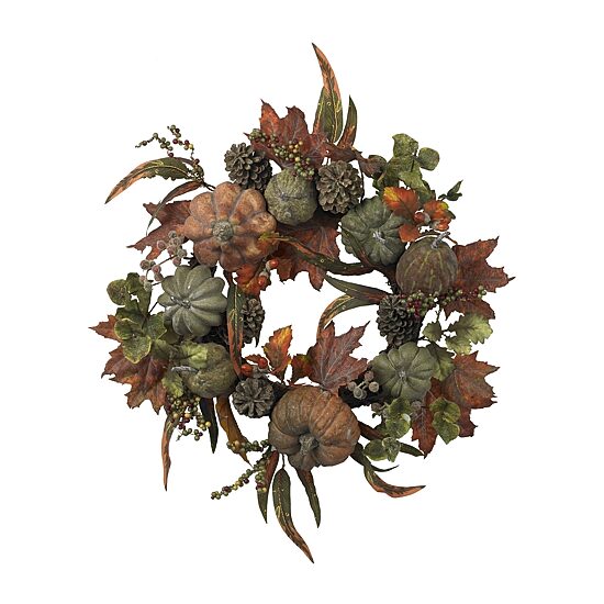 Nearly Natural 24in Orange Faux Pumpkin Wreath