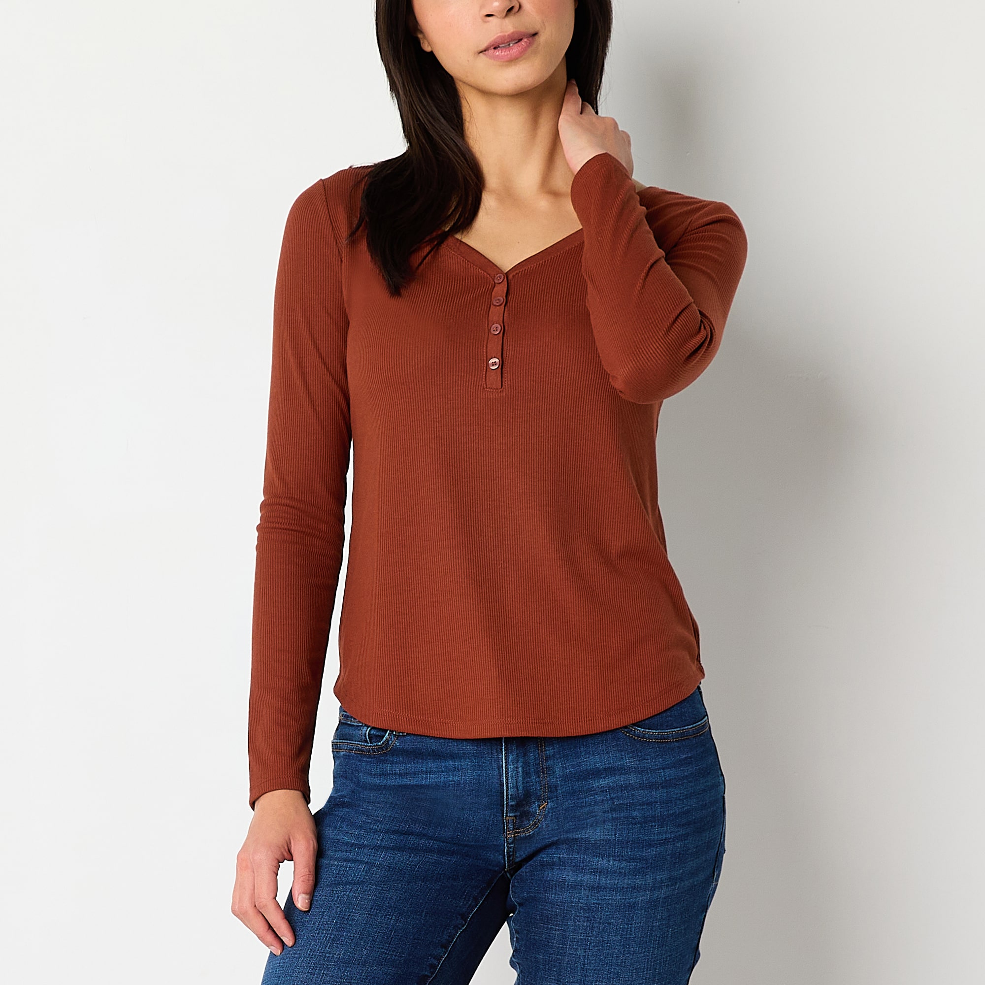 a.n.a Womens Long Sleeve Henley Shirt
