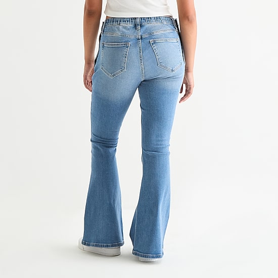 Arizona Y2k Womens Juniors Low Rise Adaptive Seated Wear Flare Leg Jean