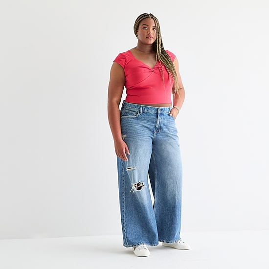 Arizona Womens Juniors Plus Low Rise Baggy Fit Jean