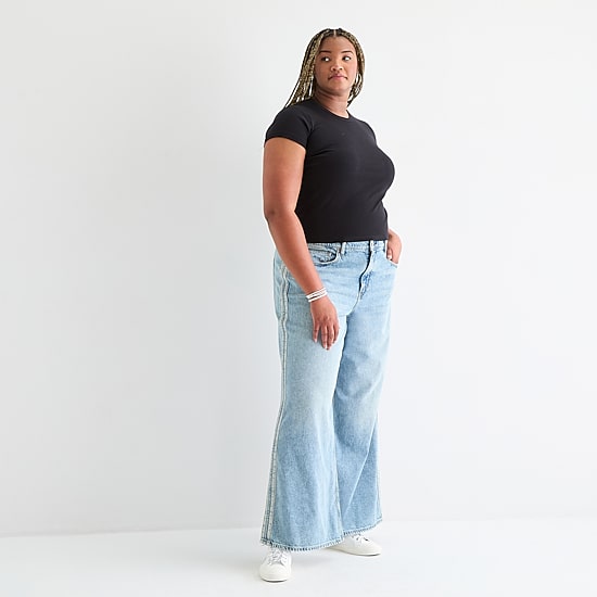 Arizona Airy Drape Womens Juniors Plus Low Rise Baggy Fit Jean