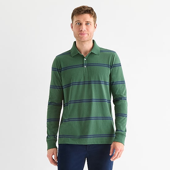 St. John's Bay Super Soft Jersey Mens Classic Fit Long Sleeve Polo Shirt