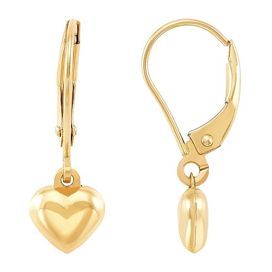 Girls 10K Gold Heart Drop Earrings