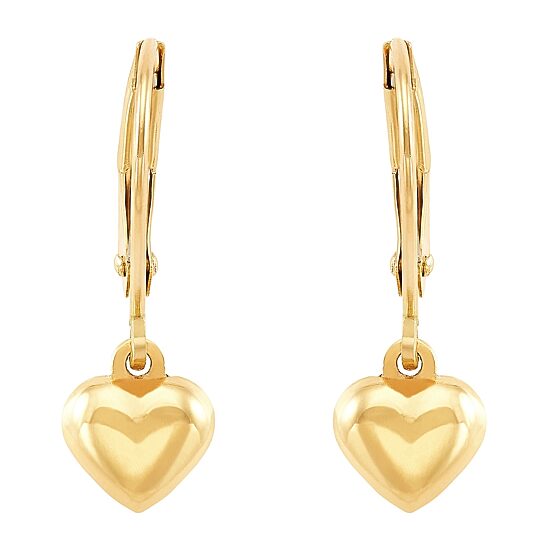 Girls 10K Gold Heart Drop Earrings