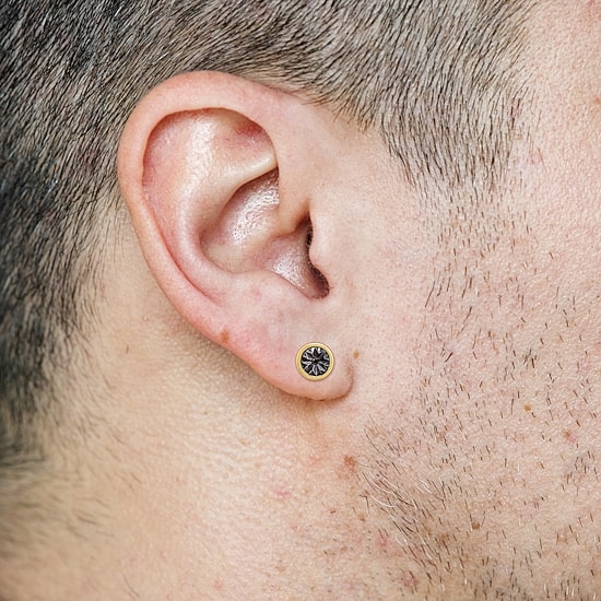 Diamond Accent Natural Black Diamond 18K Gold Over Silver 7.3mm Stud Earrings