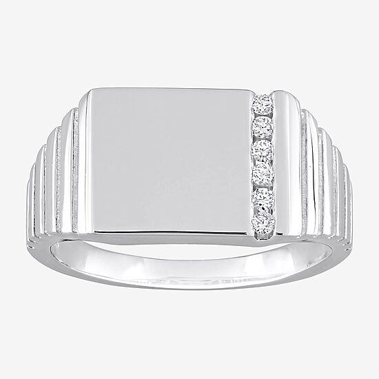 Mens 1/10 CT. T.W. Natural White Diamond Sterling Silver Fashion Ring
