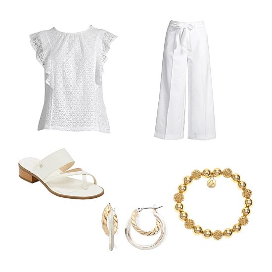 Liz Claiborne Flutter Eyelet Top, Paperbag-Waist Crop Pants & Sandals