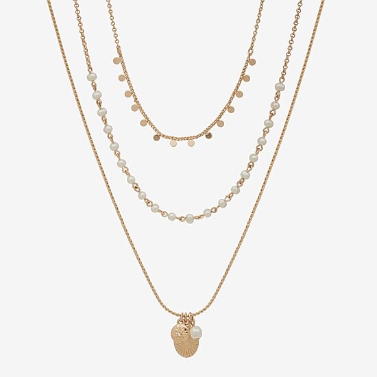 a.n.a Gold Tone Womens White 16 Inch Strand Necklace