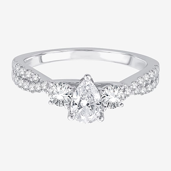 Love Lives Forever (H-I / Si1-Si2) Womens 1 CT. T.W. Lab Grown White Diamond 10K Gold Pear 3-Stone Engagement Ring