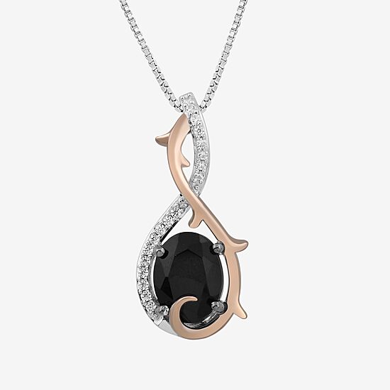 Enchanted Disney Fine Jewelry Villains Womens Diamond Accent Genuine Black Onyx 14K Rose Gold Over Silver Sterling Silver Oval 18 Inch Pendant Necklace