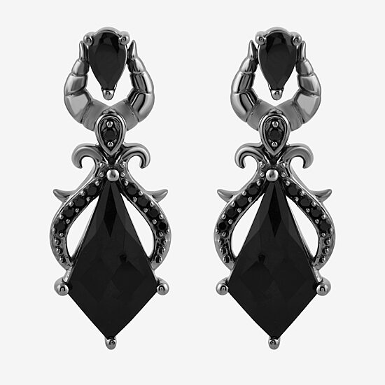 Enchanted Disney Fine Jewelry Villains Womens 1/6 CT. T.W. Natural Black Diamond Sterling Silver Maleficent Sleeping Beauty Drop Earrings