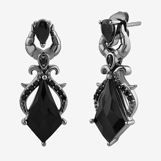 Enchanted Disney Fine Jewelry Villains Womens 1/6 CT. T.W. Natural Black Diamond Sterling Silver Maleficent Sleeping Beauty Drop Earrings