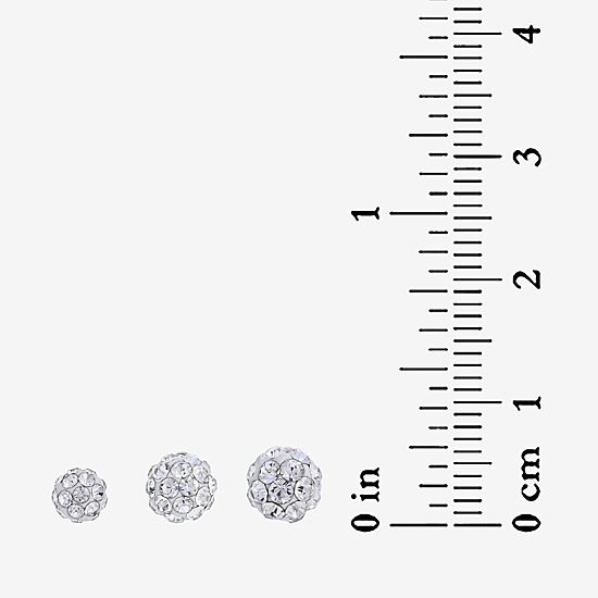 Womens White Crystal Sterling Silver Ball 6 Pair Earring Set