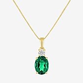 Gemstone 10K Gold Oval Pendant Necklace