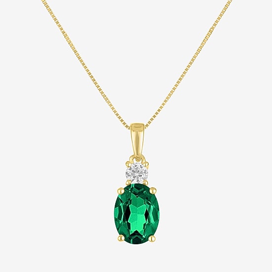 Gemstone 10K Gold Oval Pendant Necklace