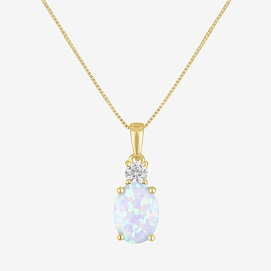 Gemstone 10K Gold Oval Pendant Necklace