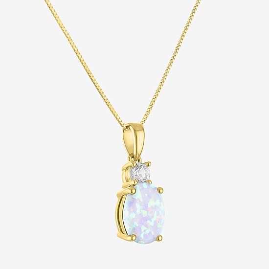 Gemstone 10K Gold Oval Pendant Necklace