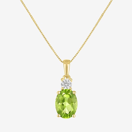 Gemstone 10K Gold Oval Pendant Necklace