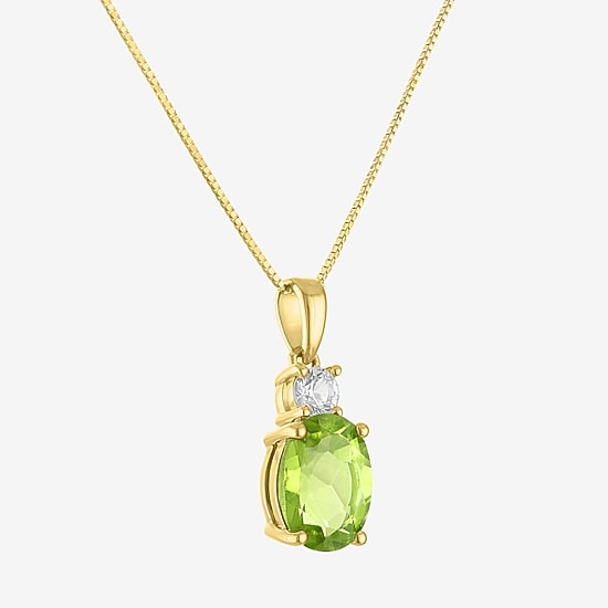 Gemstone 10K Gold Oval Pendant Necklace