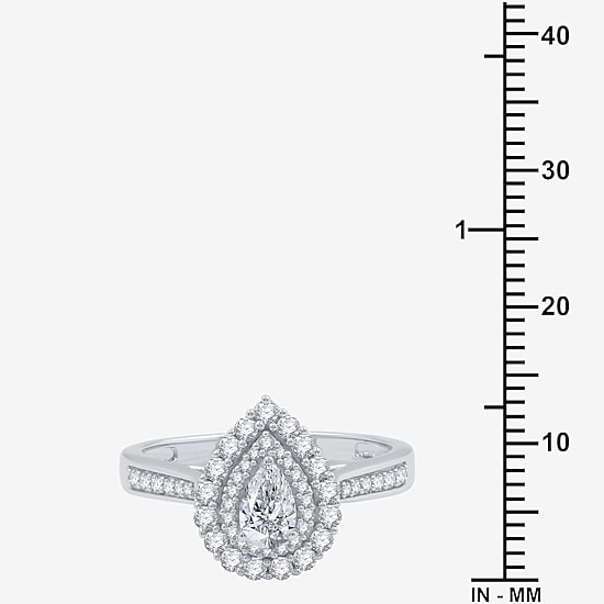 I Said Yes (H-I / I1) Womens 3/4 CT. T.W. Lab Grown White Diamond Sterling Silver or 14K Gold Over Silver Pear Side Stone Halo Engagement Ring