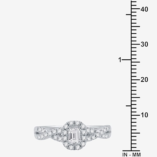 I Said Yes (H-I / I1) Womens 1/2 CT. T.W. Lab Grown White Diamond Sterling Silver or 14K Gold Over Silver Side Stone Halo Engagement Ring