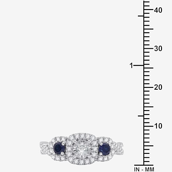 I Said Yes (H-I / I1) Womens 5/8 CT. T.W. Lab Grown White Diamond Sterling Silver Cushion Side Stone Halo Engagement Ring