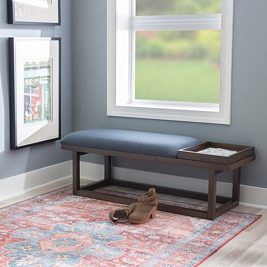 Linon Lenora Upholstered Tray-Top Bench