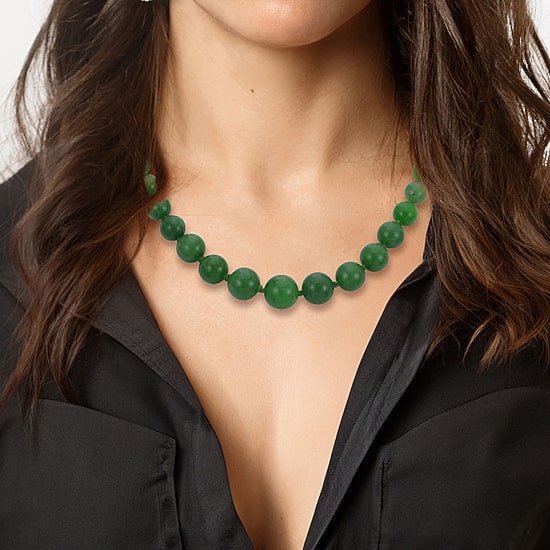14K Gold Jade Graduated Bead Necklace